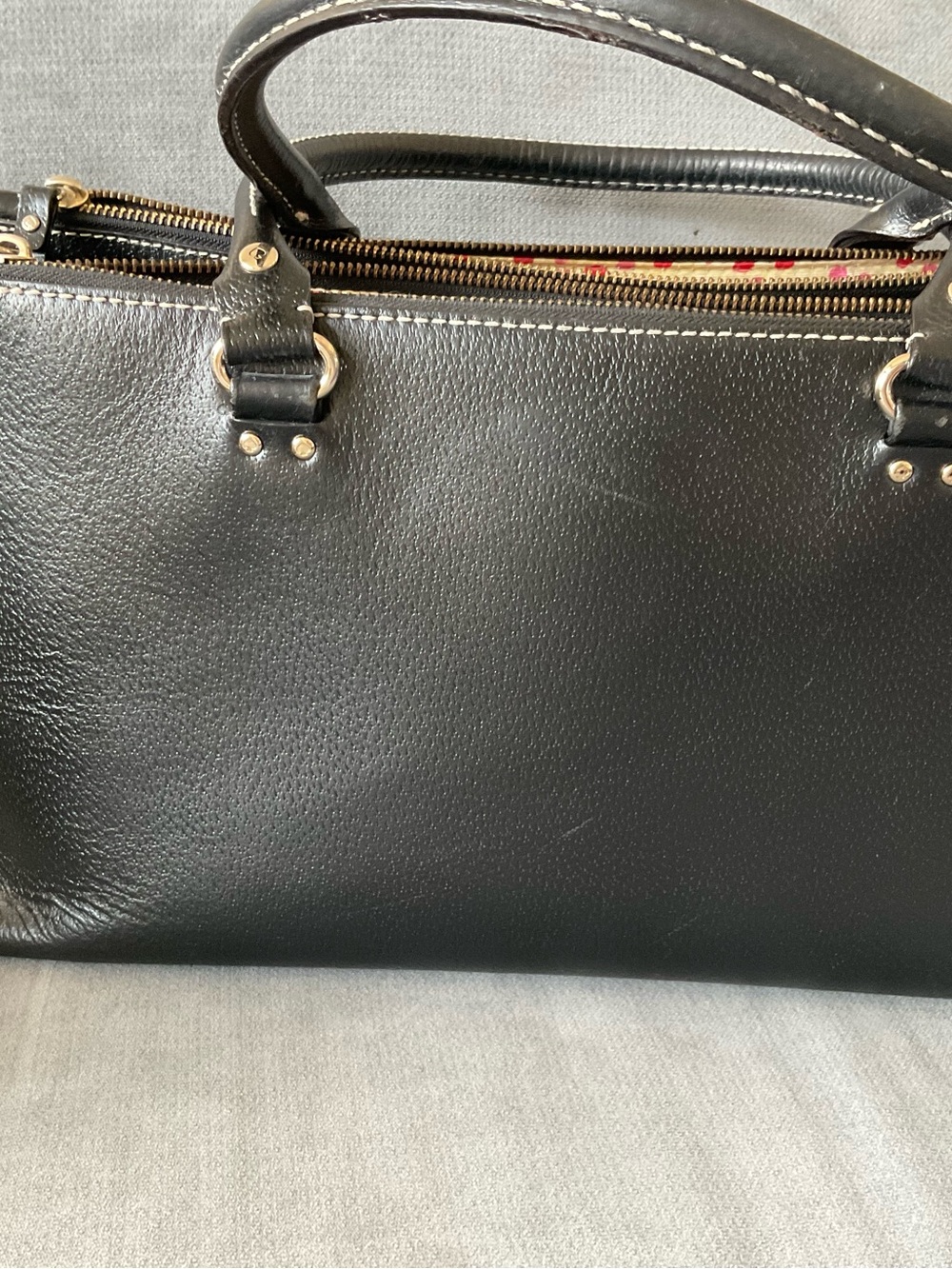kate spade Black Leather Satchel with Pink Polka Dot Lining - Picture 2 of 7